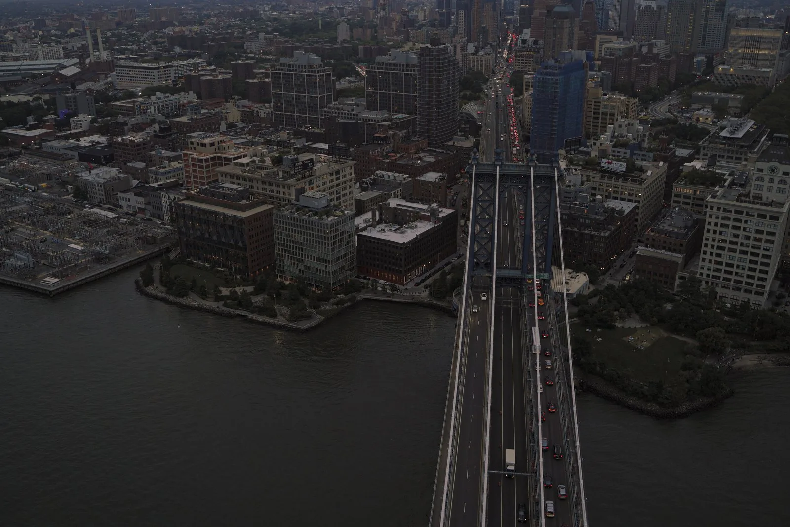The Manhattan Bridge shot straight down from a helicopter